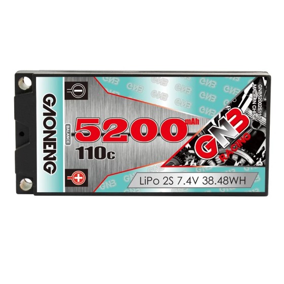 GNB GAONENG 5200MAH 2S 7.4V 110C Short Shorty Pack 5.0mm Bullet Hard Case LiPo Battery for 1:10 1/12 Scale RC Racing Car